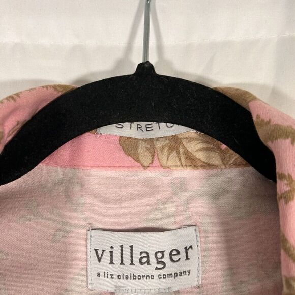 Villager Liz Claiborne Jacket Women's Large Pink Floral Button Up Stretch Cotton - Picture 7 of 10